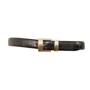 Fossil Genuine Leather Croc Embossed Black Belt L 1.25” Silver Buckle Classic